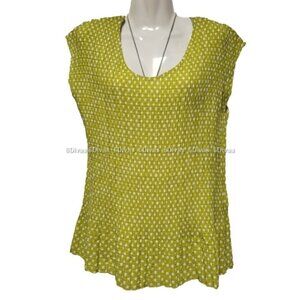 Green and White Polka Dot Accordion Style Sleeveless Blouse Top Size M/L